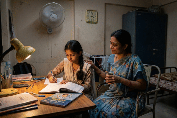 सिंगल मदर अपनी बेटी को पढ़ाते हुए, संघर्ष और प्यार का भावुक दृश्य