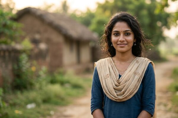 मासूम मुस्कान और गहरे रहस्यमयी नयनों वाली साधारण भारतीय युवती