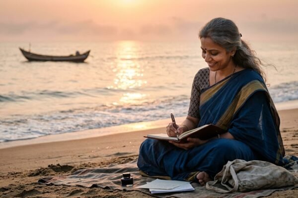 बरसों बाद कलम उठाकर कविता लिखती महिला कवयित्री