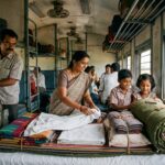 भारतीय रेल यात्रा के दौरान परिवार के साथ रखा पारंपरिक बिस्तरबंद