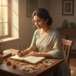 स्त्री संवेदना और शब्दों की अभिव्यक्ति को दर्शाती हिंदी कविता का भावात्मक और सौम्य दृश्य