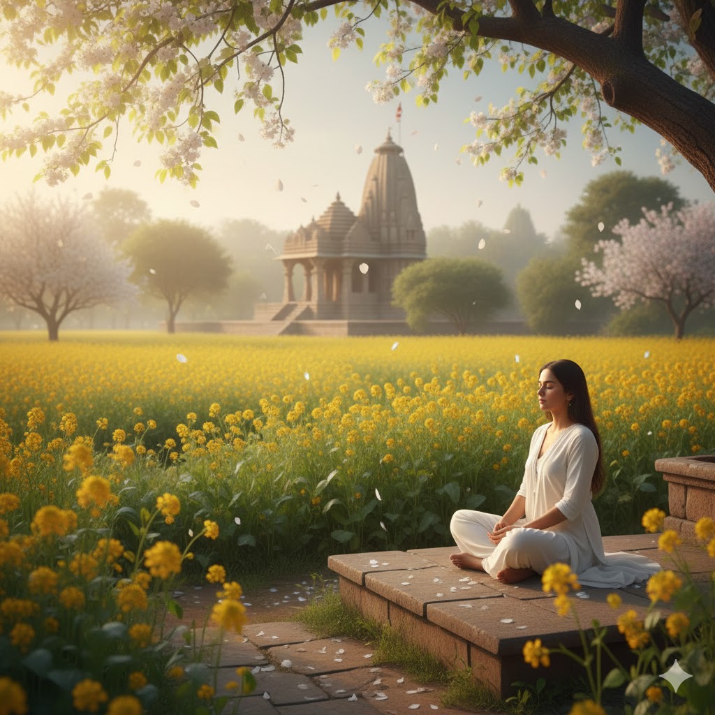 आध्यात्मिक जागरण और बसंत ऋतु का प्रतीकात्मक दृश्य