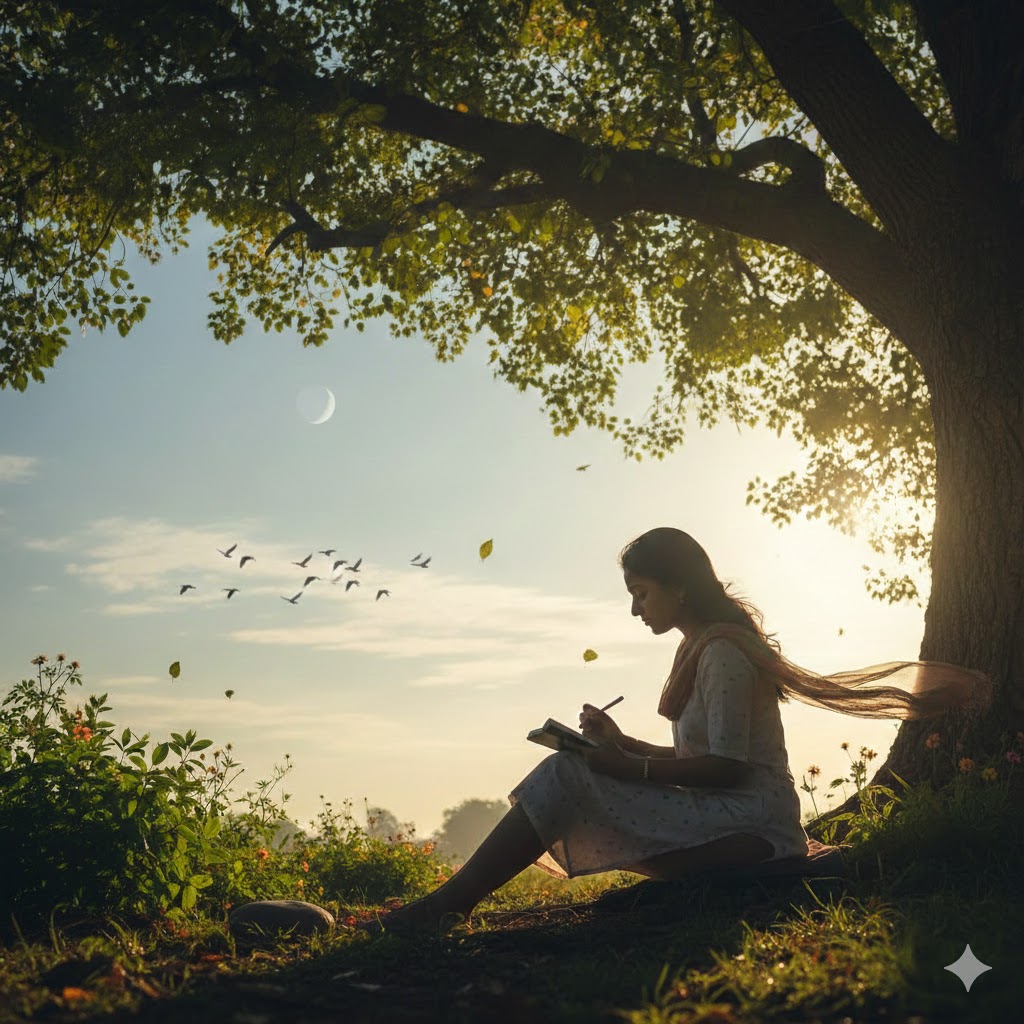 जीवन, प्रकृति और अनुभूति पर आधारित हिंदी कविता “मैं कविता हूँ” का भावात्मक चित्र