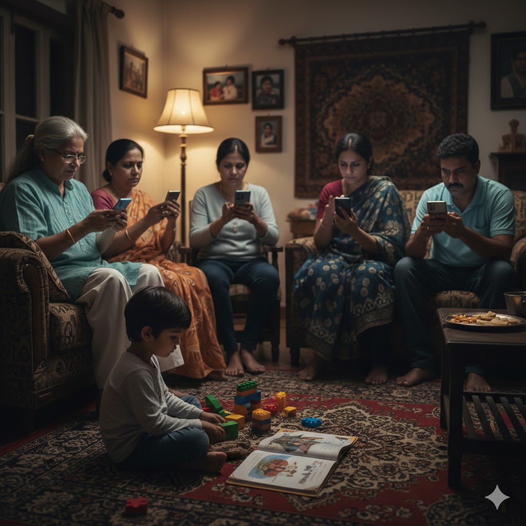 मोबाइल की लत में डूबा समाज दर्शाती हिंदी कविता “मोबाइल की दुनिया”