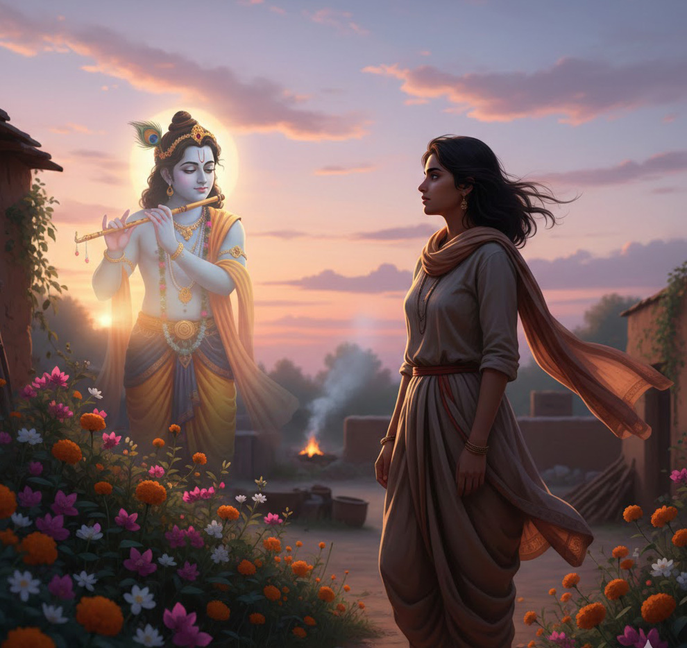 अजनबी सांवरे से संवाद करती भावनात्मक हिंदी कविता, जिसमें प्रेम, भक्ति और मन की खोज का काव्यात्मक चित्रण है।