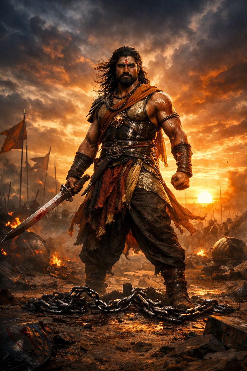 वीर-रस की प्रेरणादायक हिंदी कविता का प्रतीकात्मक दृश्य