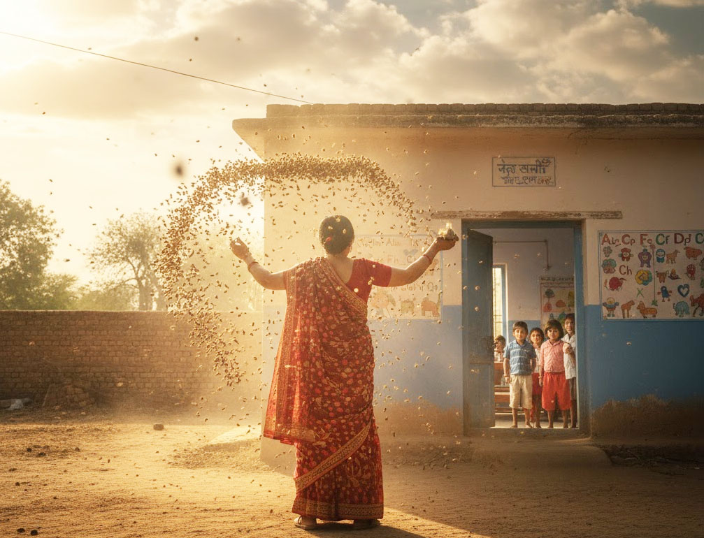 नीमच में आंगनवाड़ी कार्यकर्ता कंचन बाई मेघवाल ने मधुमक्खियों के हमले से बच्चों को बचाते हुए बलिदान दिया