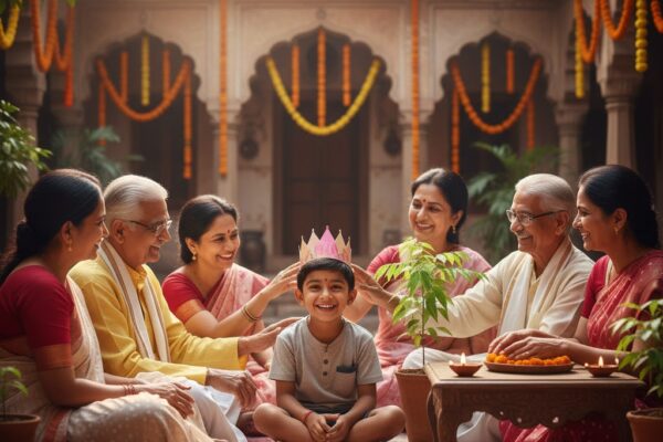 जन्मदिन पर परिवार के साथ खुश बच्चा, संस्कार और सादगी का संदेश