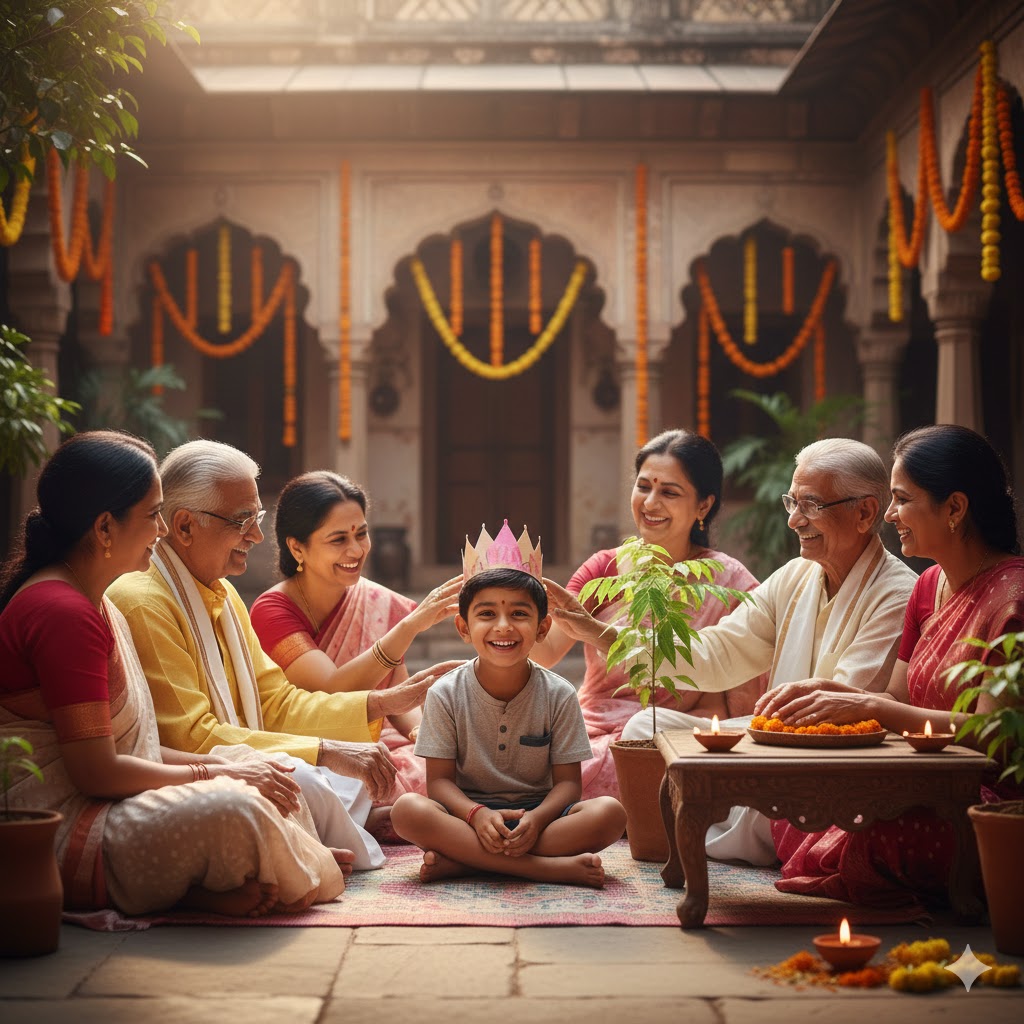 जन्मदिन पर परिवार के साथ खुश बच्चा, संस्कार और सादगी का संदेश