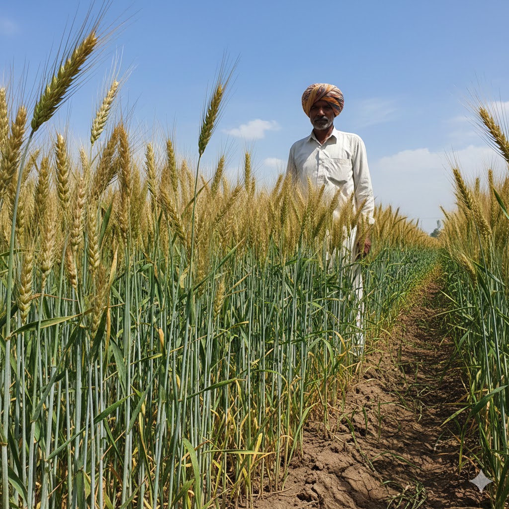 6.5 फीट ऊंचा अजय राज गेहूं खेत में खड़ा हुआ