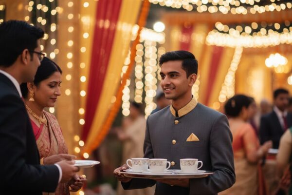 वैवाहिक समारोह में पार्ट टाइम काम करता होटल मैनेजमेंट का मेहनती युवा