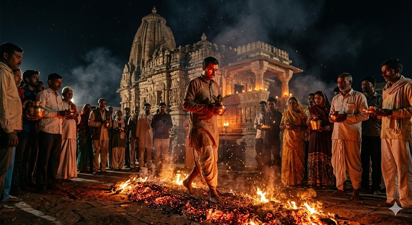 मध्यप्रदेश के गांव में होली के बाद लगने वाला डोल मेला और अंगारों पर चलते श्रद्धालु