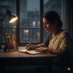 अपने पति के नाम दर्द और अधूरे प्रेम से भरा पत्र लिखती एक भारतीय स्त्री का भावुक दृश्य