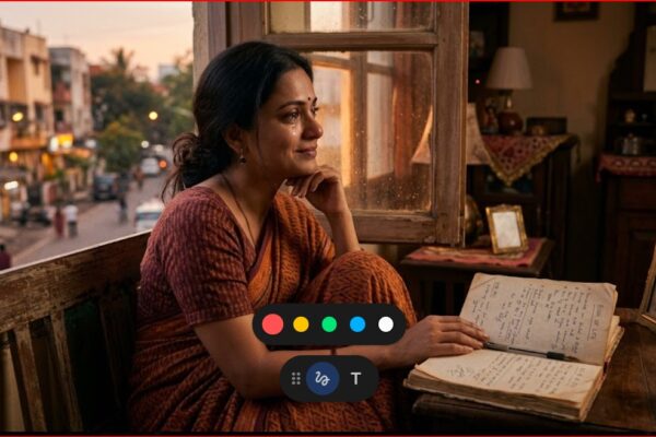 खिड़की के पास बैठा एक व्यक्ति, डूबती शाम की रोशनी में जिंदगी की किताब के साथ भावनात्मक चिंतन करता हुआ दृश्य