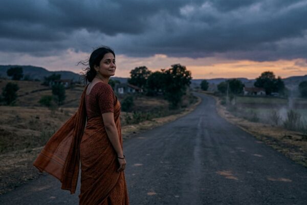 सांझ के समय सुनसान रास्ते पर खड़ा एक अकेला व्यक्ति, बिछड़ते प्रेम और यादों के दर्द को दर्शाता हुआ दृश्य