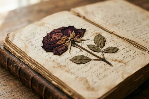 किताब में रखा सूखा गुलाब प्रेम की यादों का प्रतीक