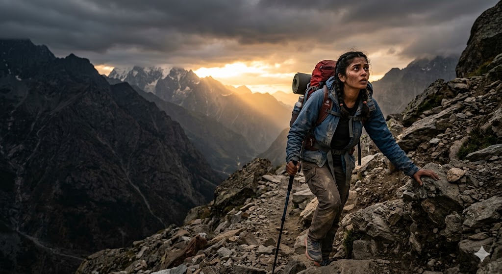 “पहाड़ चढ़ता हुआ संघर्षशील व्यक्ति”