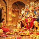 नवरात्रि में माँ दुर्गा की पूजा का दृश्य