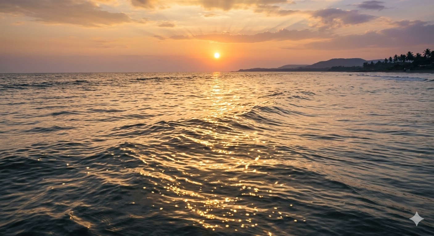 समुद्र पर पड़ती सूर्य किरणों का सुंदर दृश्य