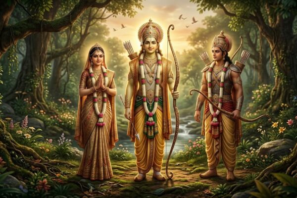 श्रीराम भक्ति कविता दर्शाता हुआ दिव्य और शांत भाव का दृश्य