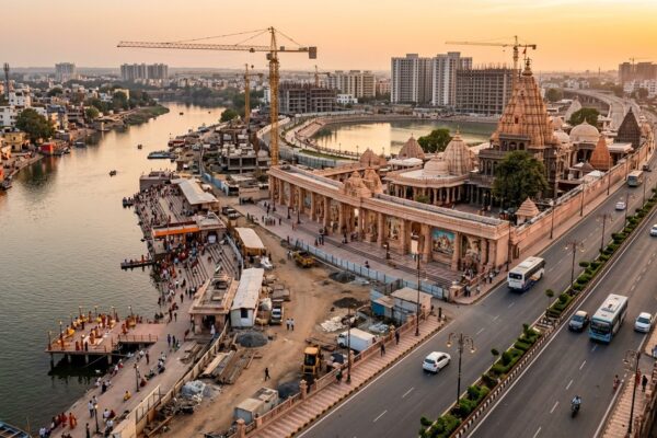 उज्जैन में महाकाल मंदिर क्षेत्र और चल रहे विकास कार्यों का आधुनिक दृश्य