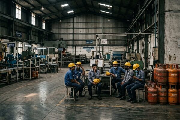 चाकण औद्योगिक क्षेत्र में एलपीजी की कमी के कारण बंद पड़ी फैक्ट्री