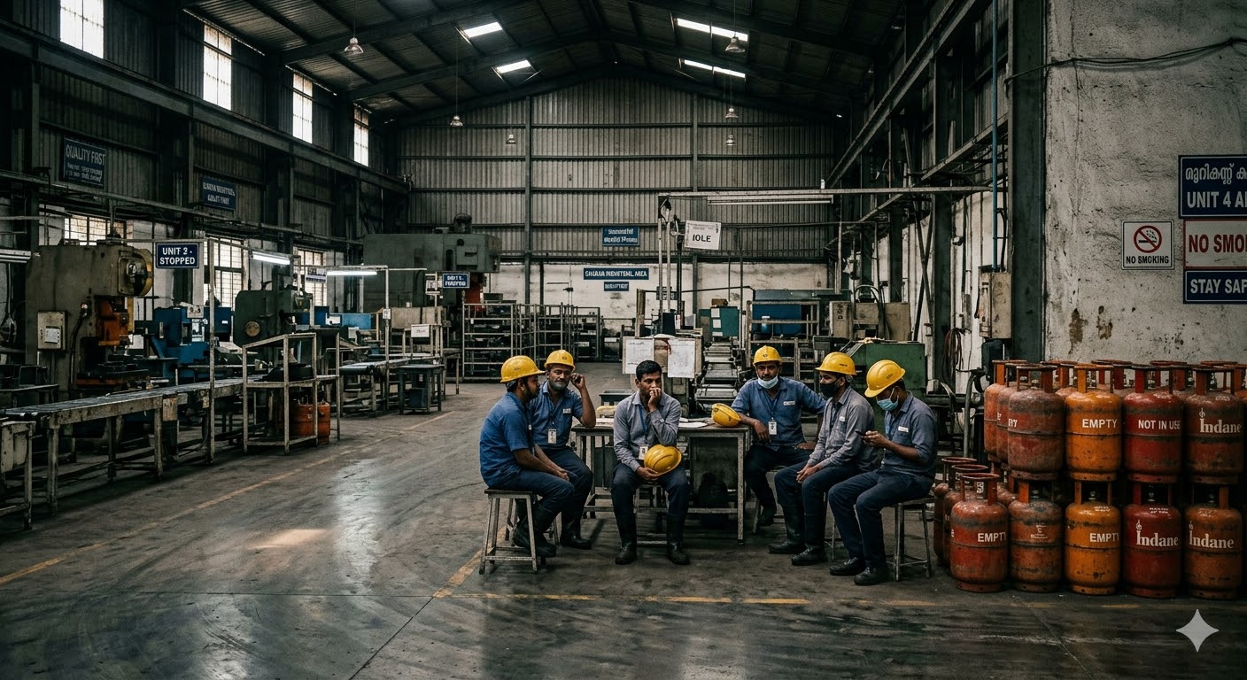 चाकण औद्योगिक क्षेत्र में एलपीजी की कमी के कारण बंद पड़ी फैक्ट्री