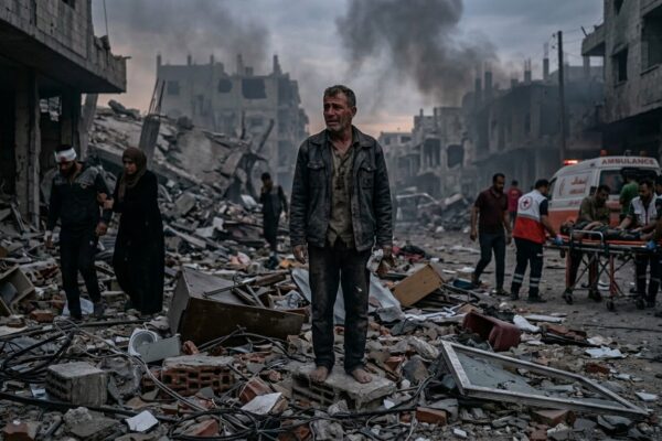 युद्ध के बाद तबाही का दृश्य,