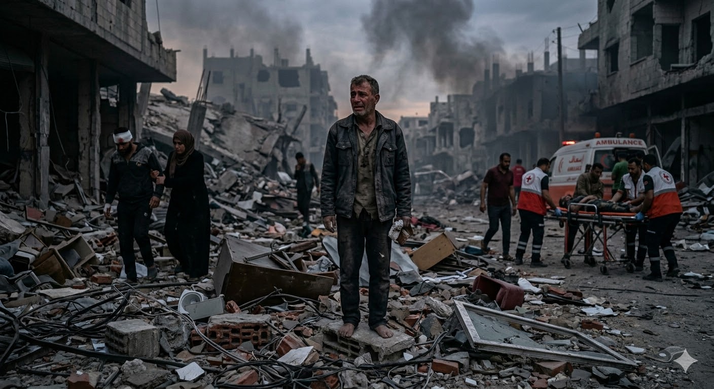 युद्ध के बाद तबाही का दृश्य,