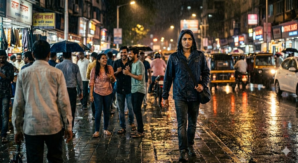 आत्मविश्वास से खड़ा व्यक्ति, चुनौतियों के बीच सफलता की ओर बढ़ता हुआ