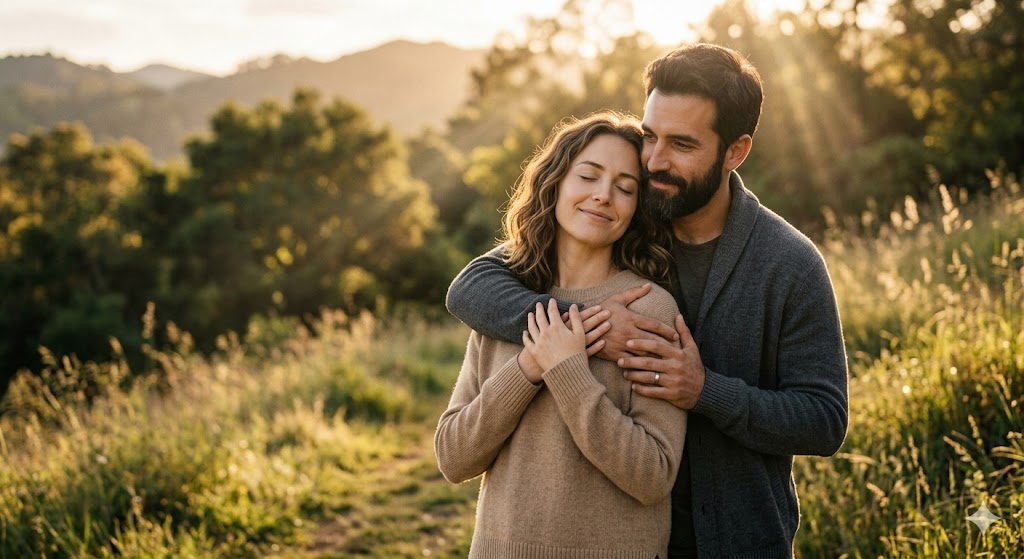 प्रेम में ईश्वर जैसा सुकून दर्शाता एक भावनात्मक युगल दृश्य