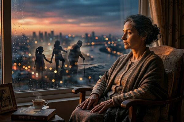 खामोशी में डूबा एक व्यक्ति, जो अपने विचारों और भावनाओं में खोया हुआ है