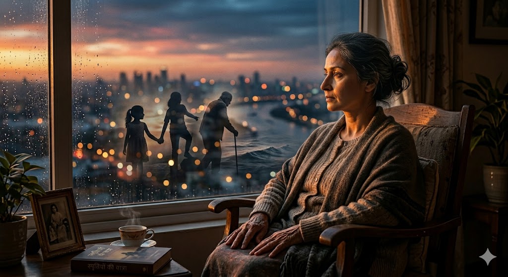 खामोशी में डूबा एक व्यक्ति, जो अपने विचारों और भावनाओं में खोया हुआ है