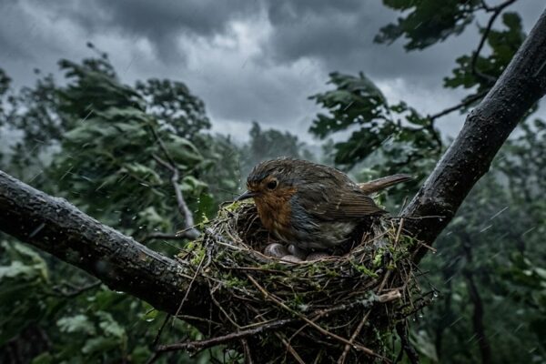 बारिश में अपने अंडों को बचाती चिड़िया, मां के निस्वार्थ प्रेम का प्रतीक