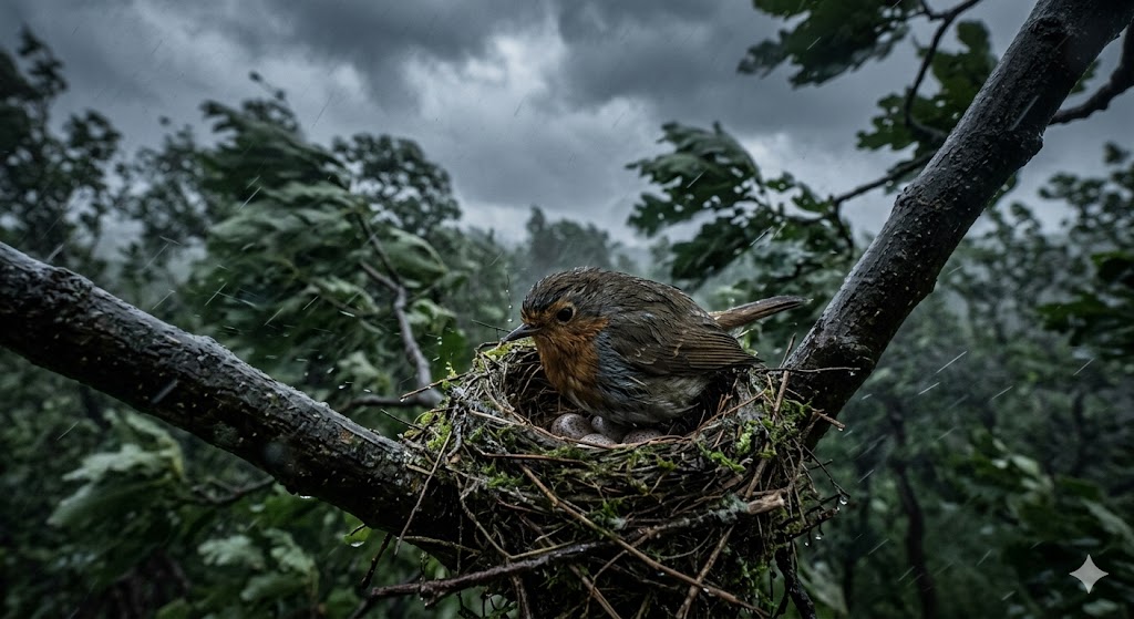 बारिश में अपने अंडों को बचाती चिड़िया, मां के निस्वार्थ प्रेम का प्रतीक