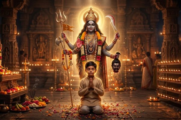 माँ काली का करुणामय रूप, अपनी भक्त बेटी को आशीर्वाद देती हुई