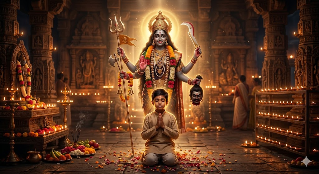 माँ काली का करुणामय रूप, अपनी भक्त बेटी को आशीर्वाद देती हुई