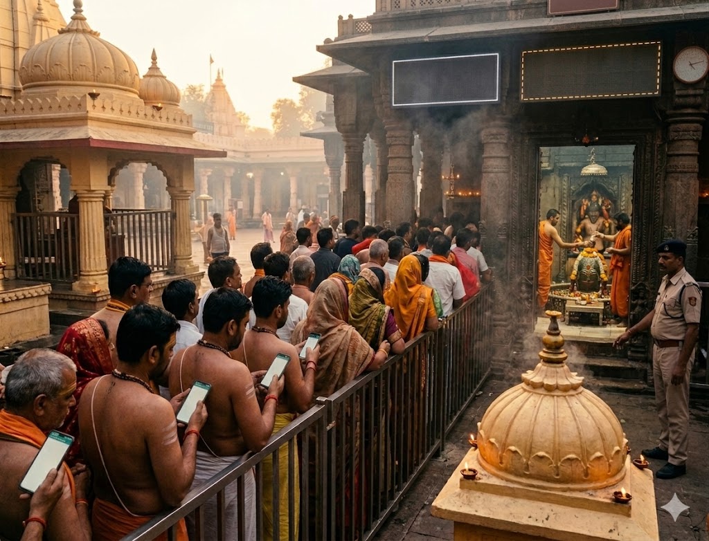 महाकाल मंदिर उज्जैन में भस्म आरती के दौरान श्रद्धालु और पुजारी