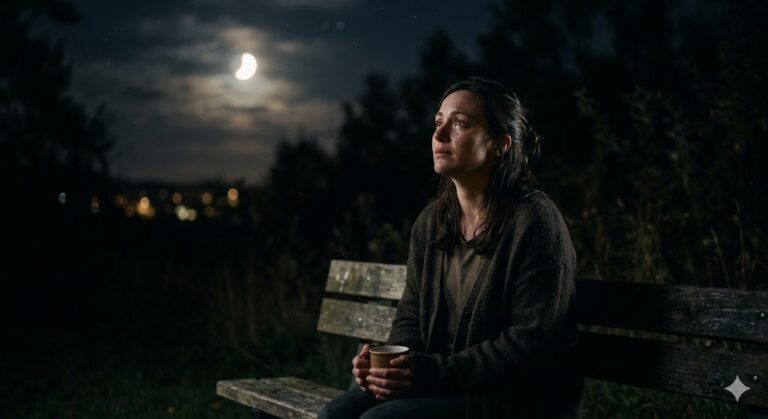 चांदनी रात में अकेली बैठी महिला, किसी के इंतजार में खोई हुई, भावनात्मक और विरह का दृश्य