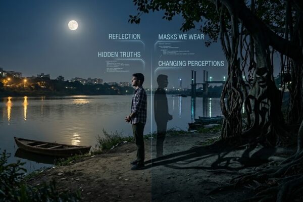 रात का शांत दृश्य जिसमें बदलता नजरिया और जीवन की सच्चाइयों को दर्शाता भावनात्मक माहौल