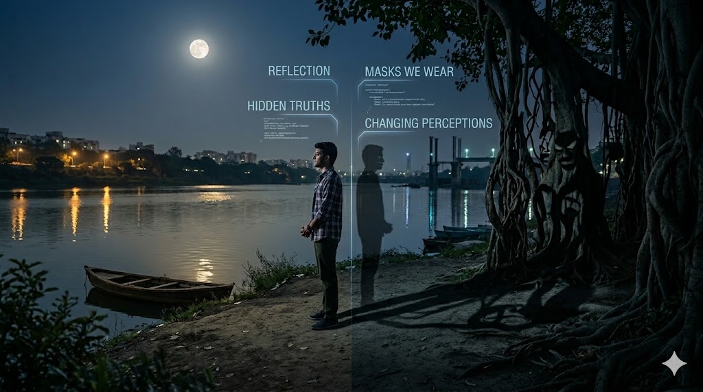 रात का शांत दृश्य जिसमें बदलता नजरिया और जीवन की सच्चाइयों को दर्शाता भावनात्मक माहौल