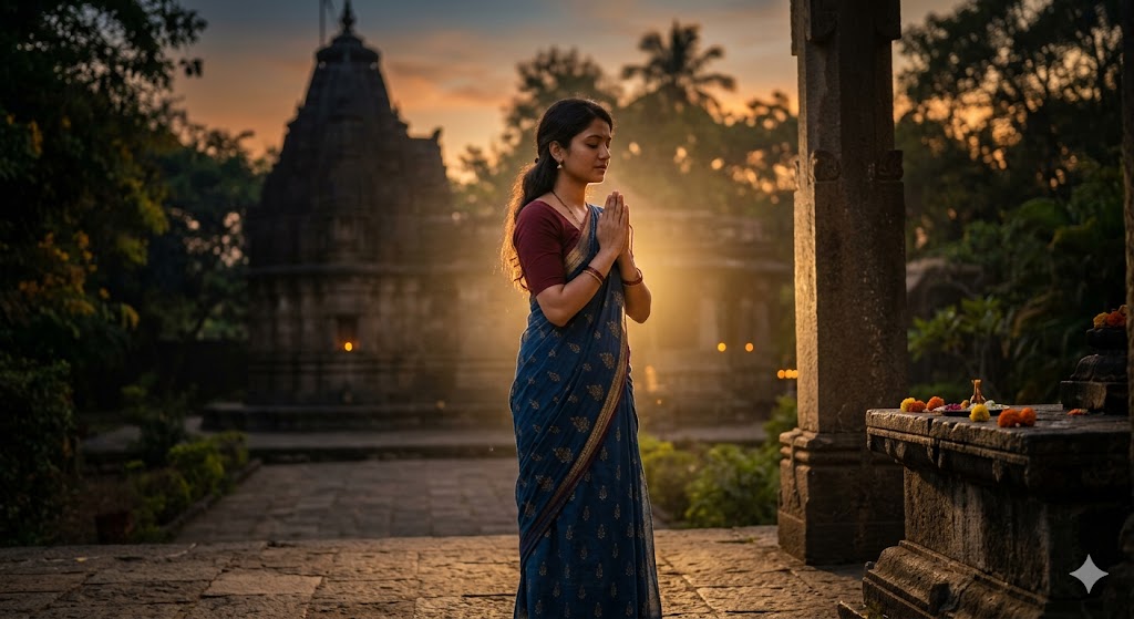 शांत वातावरण में ध्यानमग्न व्यक्ति, प्रेम और भक्ति की भावना को दर्शाता दृश्य