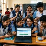 मोबाइल और लैपटॉप पर MP Board 10वीं-12वीं का रिजल्ट चेक करते छात्र, चेहरे पर उत्सुकता और तनाव के भाव दिखाई दे रहे हैं.