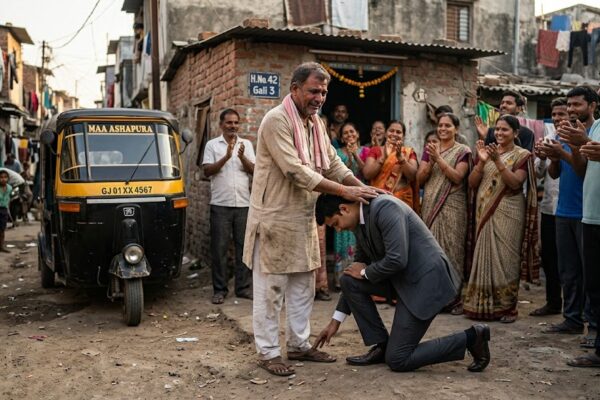ऑटो चालक पिता के बेटे के कलेक्टर बनने पर भावुक दृश्य, झोपड़ी के सामने भीड़ और गर्व से भरा पिता