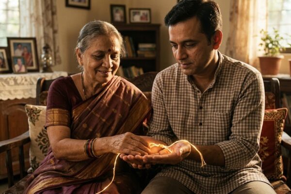 alt text: Two hands gently holding a symbolic thread representing relationships, warm emotional atmosphere, soft light, trust, balance, connection, meaningful human bond, realistic artistic scene.
