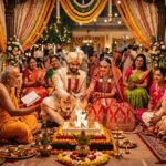 भारतीय शादी का पारंपरिक मंडप और अक्षय तृतीया के शुभ मुहूर्त में विवाह समारोह