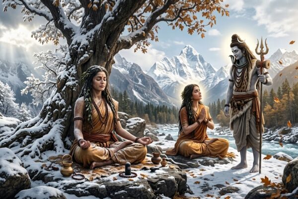 शिव पार्वती का दिव्य मिलन दर्शाती भावपूर्ण हिंदी कविता, तप और समर्पण का प्रतीक