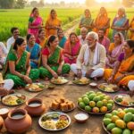 सतुआनी पर्व 2026 का दृश्य जिसमें लोग सत्तू, चोखा, चटनी और पारंपरिक भोजन के साथ नई फसल की खुशियाँ मना रहे हैं