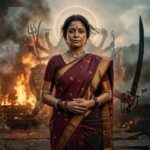 नारी शक्ति का प्रतीक भारतीय महिला, जिसमें दुर्गा, मीरा और रानी लक्ष्मीबाई के रूपों की झलक दिखाई दे रही है
