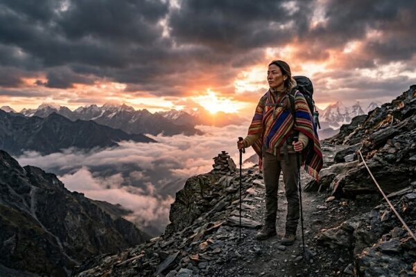 सूर्योदय की ओर बढ़ता व्यक्ति, संघर्ष और सफलता का प्रतीक प्रेरणादायक दृश्य।